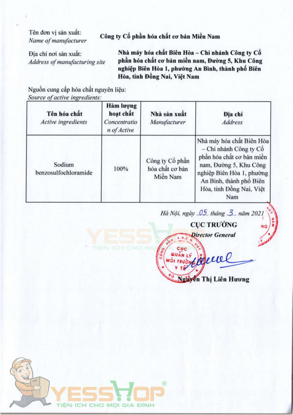 Bột khử khuẩn Cloramine B 25% Clorabee Việt Nam chuẩn Bộ Y tế (Túi 1 kg)